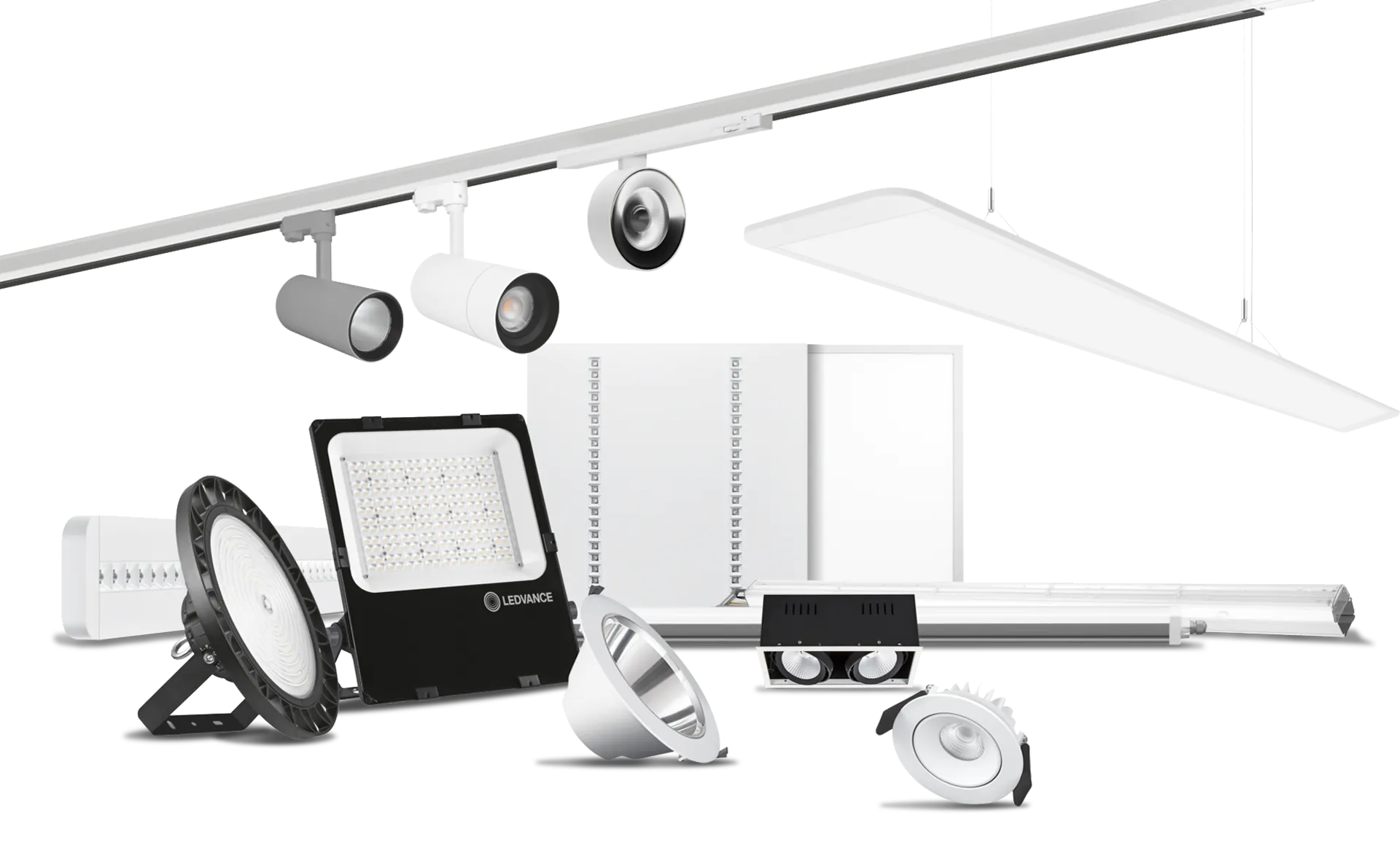 Ledvance-Leuchten vor einem orangefarbenen Hintergrund